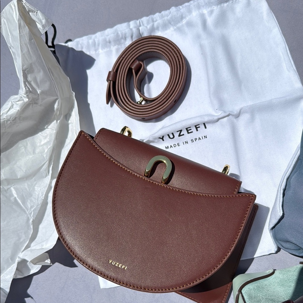 Yuzefi Brown Crossbody Bag with Gold Hardware